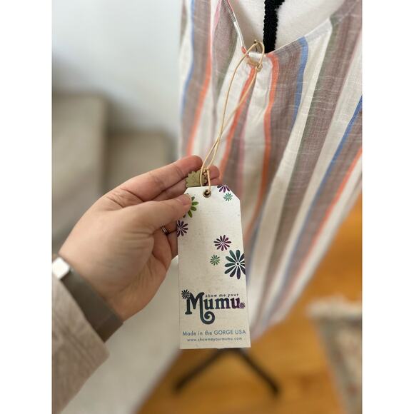 NWT Show Me Your Mumu Sunset Orange and Blue Stripe Mini Dress - Picture 4 of 7